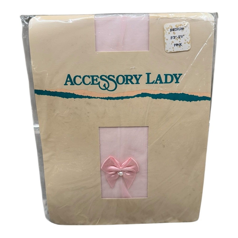 Vintage Accessory Lady Sheer Pantyhose With Pink Bow Pink Size Medium